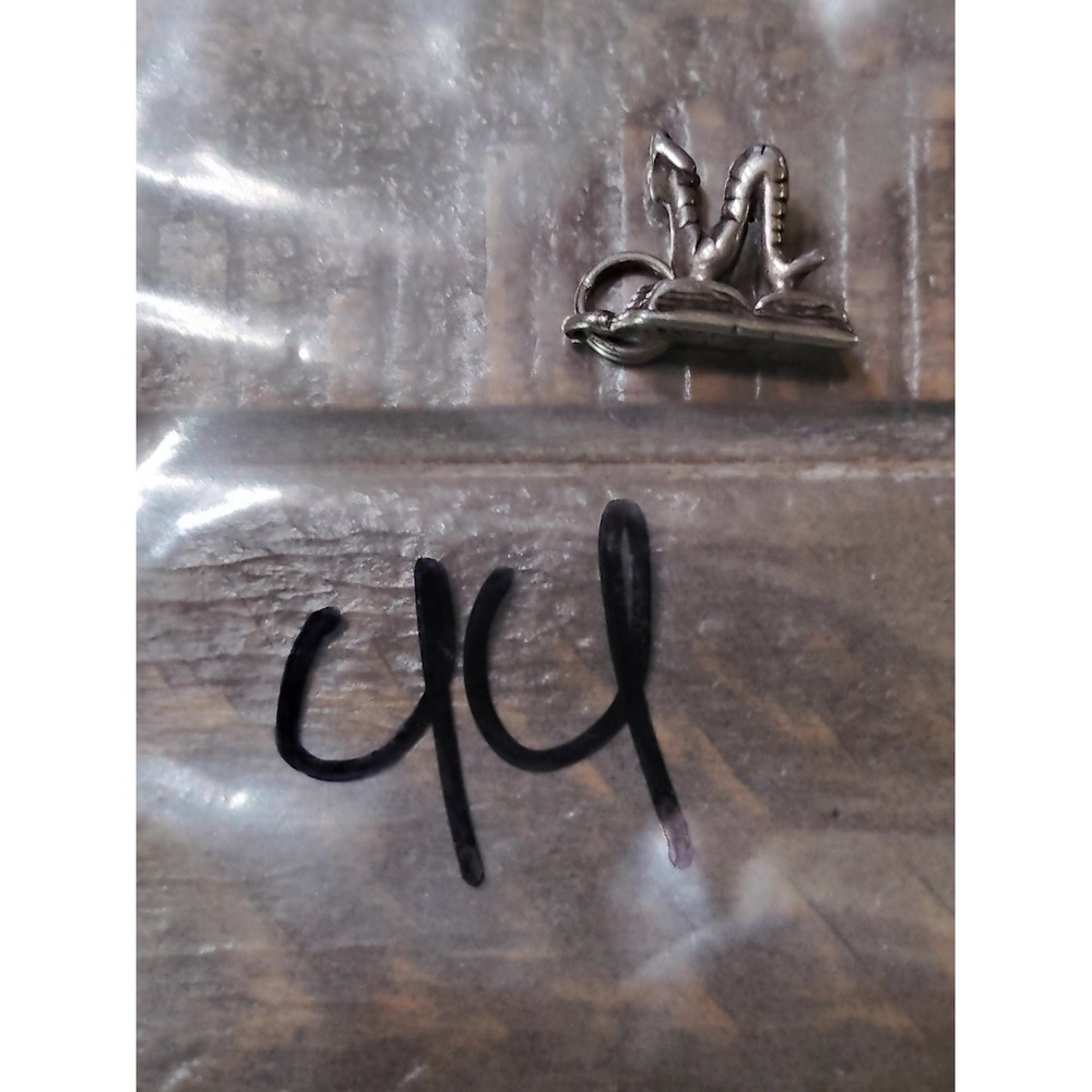 Vintage Bookworm on Open Book Charm Pendant Sterling Silver 925 Reading Teacher